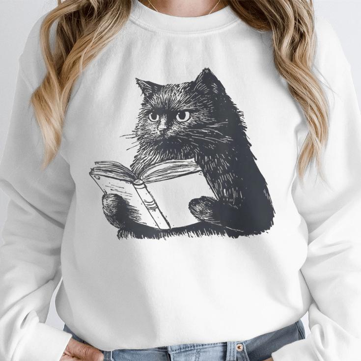 Reading Cat Cat Book Lover Unisex Sweatshirt