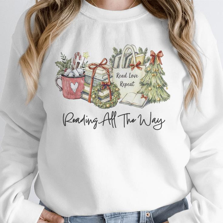 Reading All The Way Christmas Book Lover For Women And Teens Unisex Sweatshirt