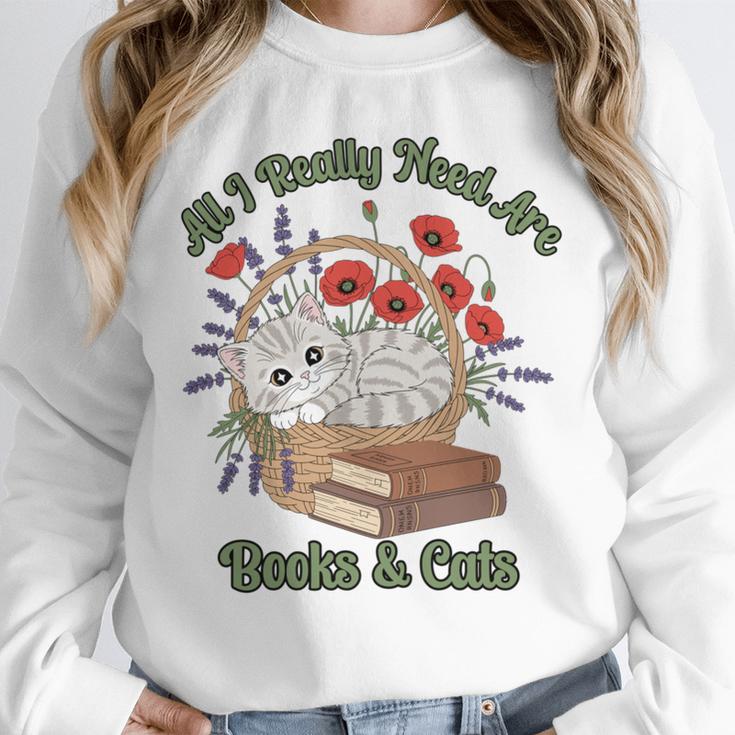 All I Really Need Are Books And Cats Book Lover Tee Unisex Sweatshirt
