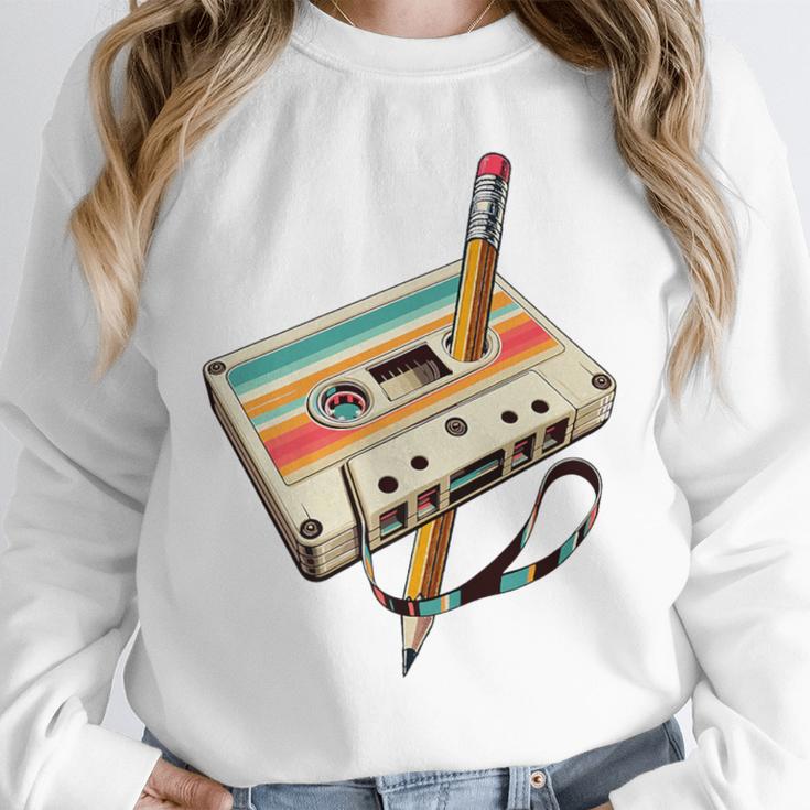 Retro Cassette Tape & Pencil Rewind Nostalgia Party 80s 90s Premium Unisex Sweatshirt
