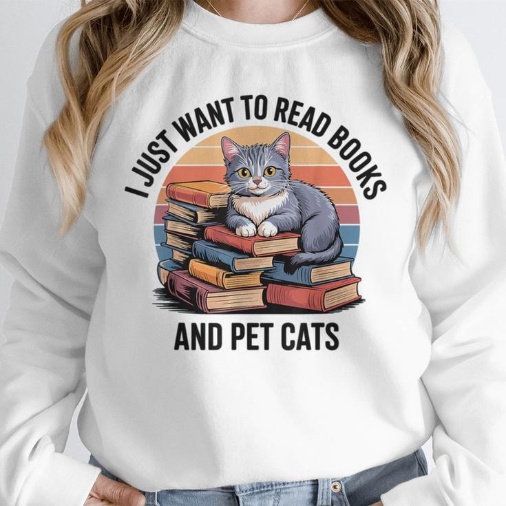 Retro I Just Want To Read Books And Pet Cats Cat Unisex Sweatshirt