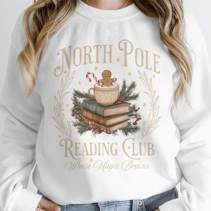 Retro North Pole Reading Club Hot Cocoa Book Lovers Xmas Unisex Sweatshirt