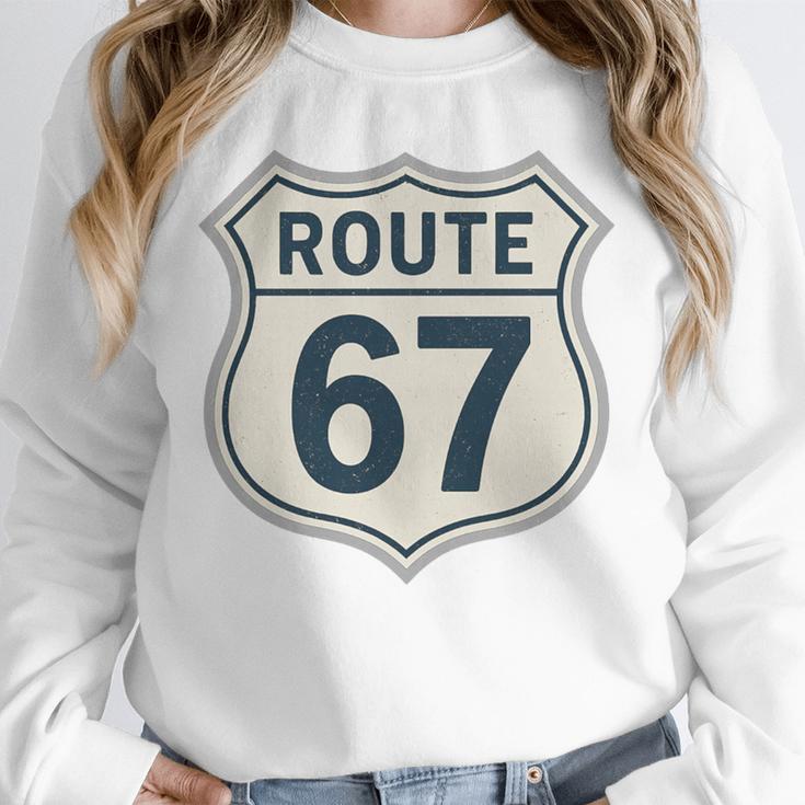 Retro Route 67 Highway Sign Vintage Road Nostalgia Premium Tri-Blend Unisex Sweatshirt