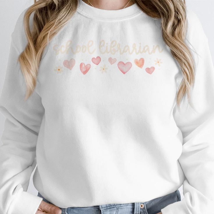 School Librarian Valentines Day Daisy Library Book Lover Premium Unisex Sweatshirt