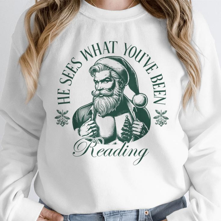 He Sees What You'Ve Been Reading Bookish Christmas Unisex Sweatshirt
