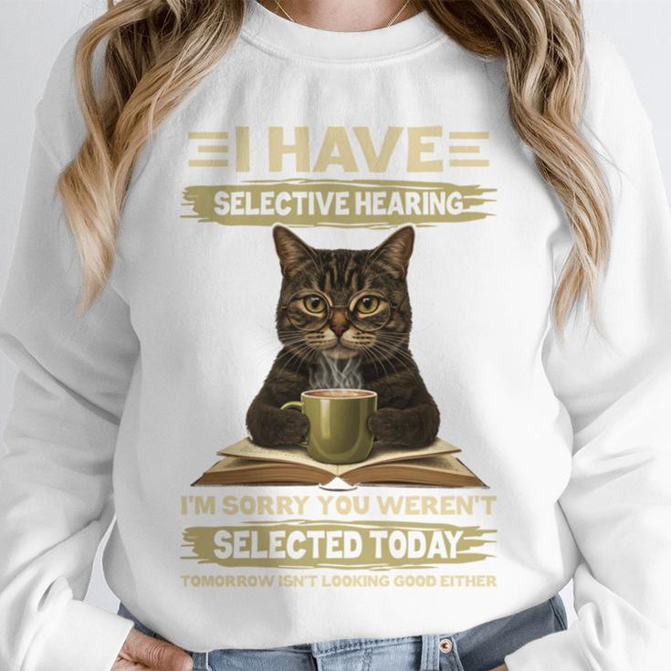 i Have Selective Hearing Cat Coffee Books Retro Unisex Sweatshirt