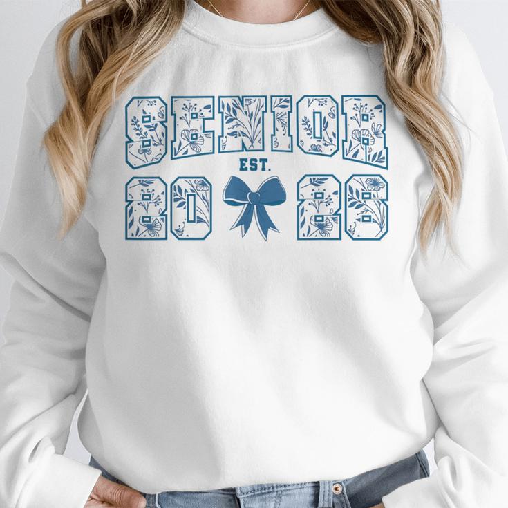 Senior 26 Graduation Class Of 2026 Bow Blue Toile Floral Unisex Sweatshirt