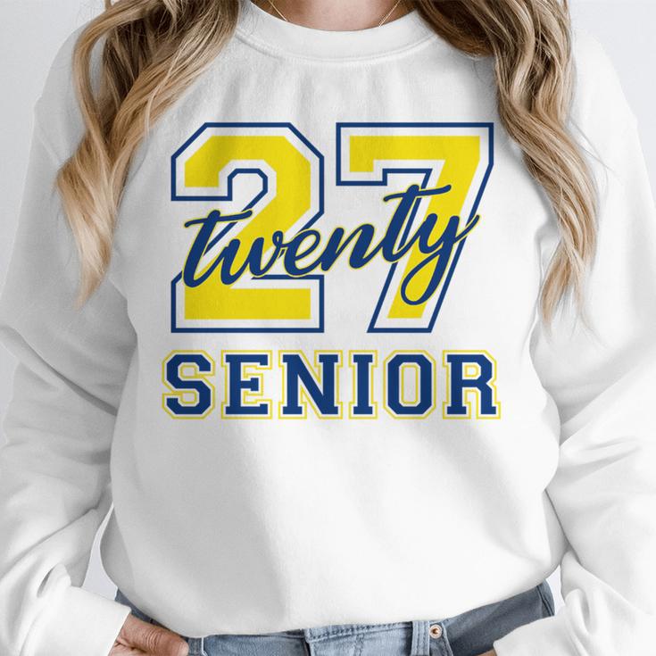 Senior Class Of 2027 Graduation Yellow And Blue On The Back Premium Tri-Blend Unisex Sweatshirt