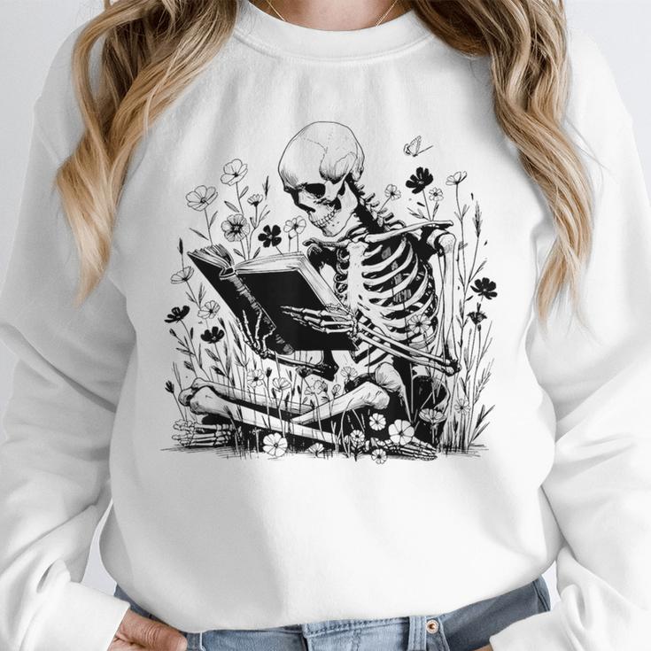 Skeleton Skull Halloween Book Reading Books Lover Teacher Unisex Sweatshirt Skeleton Skull Halloween Book Reading Books Lover Teacher Unisex Sweatshirt