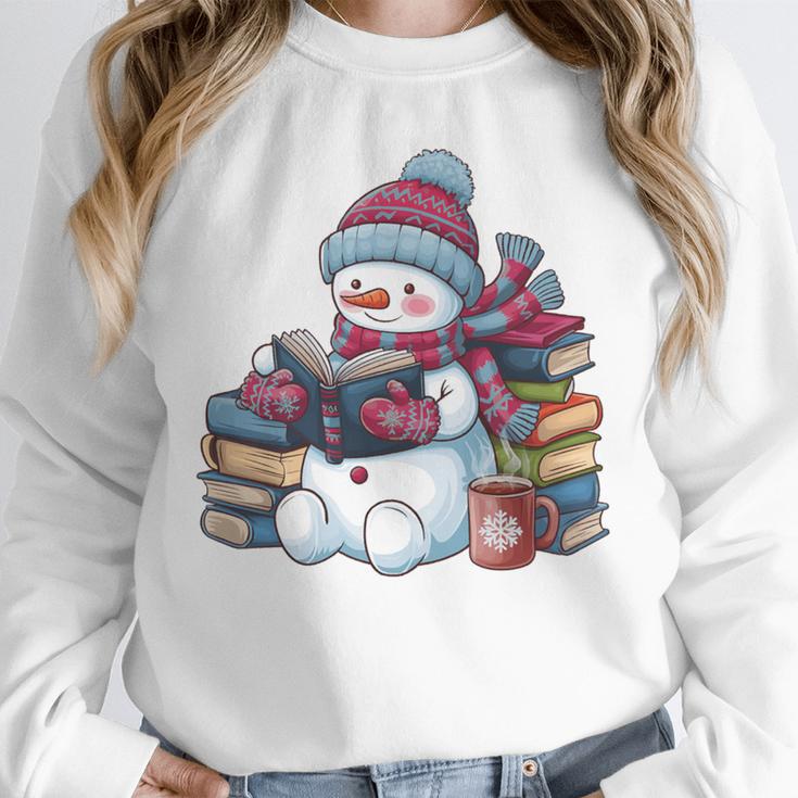 Snowman Reading Book Lovers Christmas Bookworm Librarian Unisex Sweatshirt