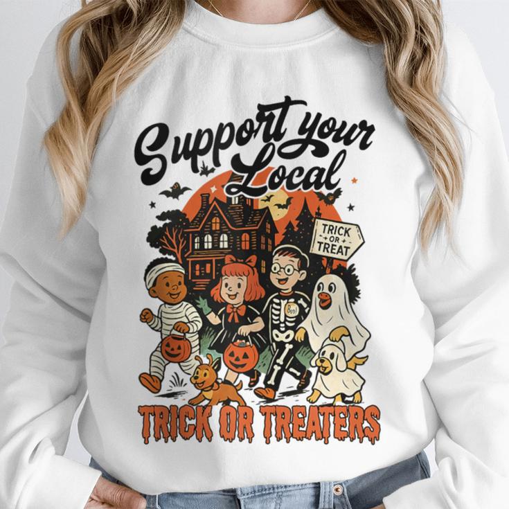 Support Your Local Trick Or Treaters Retro Spooky Nostalgia Unisex Sweatshirt