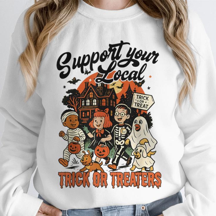 Support Your Local Trick Or Treaters Retro Spooky Nostalgia Unisex Sweatshirt