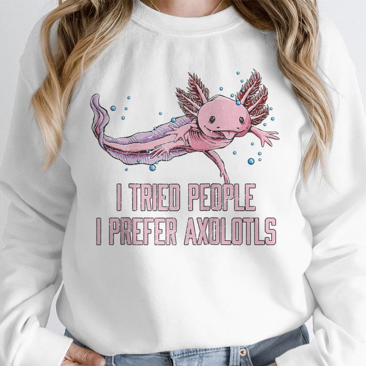 I Tried People I Prefer Axolotl Salamander Introvert Raglan Baseball Tee Unisex Sweatshirt