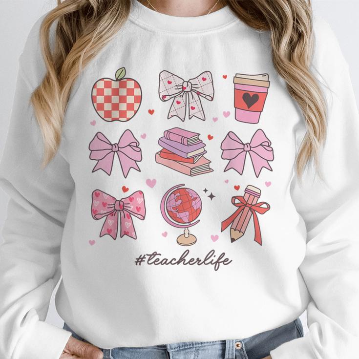 Valentine Teacher Cute Bows Apple Globe Pencil Books Art Unisex Sweatshirt