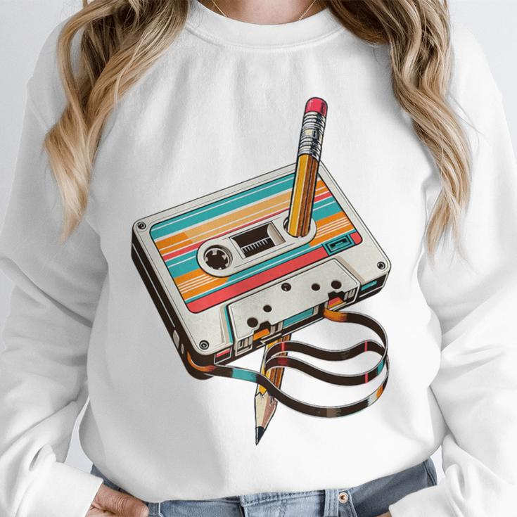 Vintage Cassette Tape And Pencil Nostalgia Party 70s 80s 90s Premium Unisex Sweatshirt