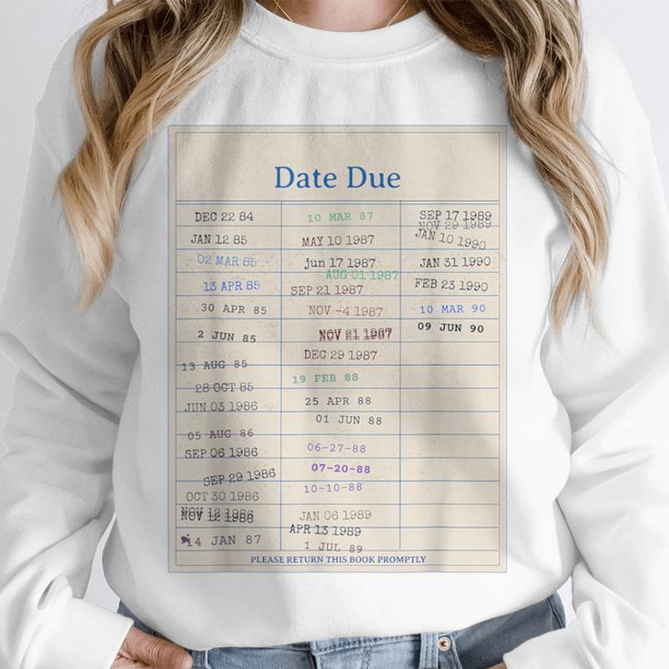 Vintage Library Due Date Card For Book Lovers Librarians Unisex Sweatshirt