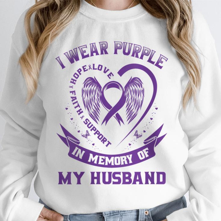 I Wear Purple In Memory Of My Husband Alzheimers Awareness Unisex Sweatshirt