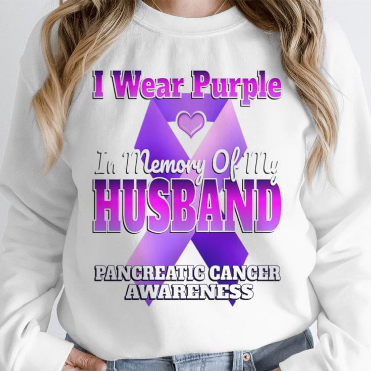 I Wear Purple In Memory Of My Husband Pancreatic Cancer Premium Tri-Blend Unisex Sweatshirt