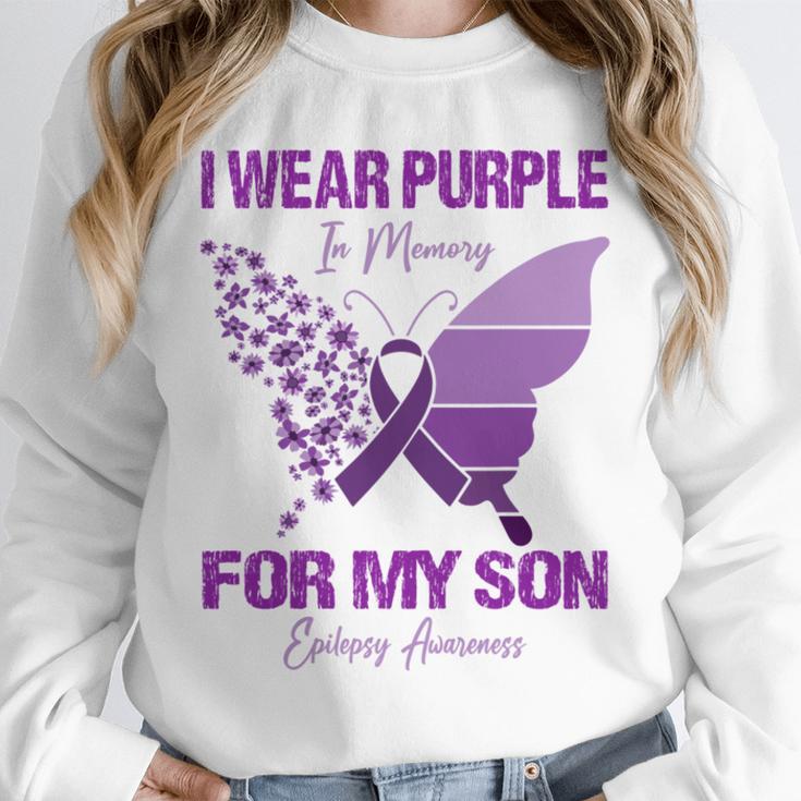 I Wear Purple In Memory For My Son Epilepsy Awareness Ribbon Unisex Sweatshirt