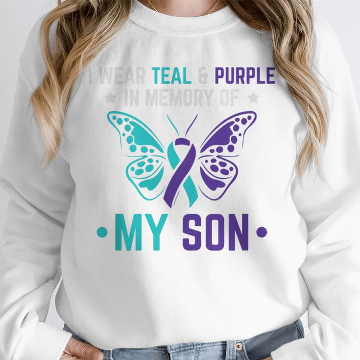 I Wear Teal Purple In Memory Of My Son Suicide Awareness Premium Tri-Blend Unisex Sweatshirt