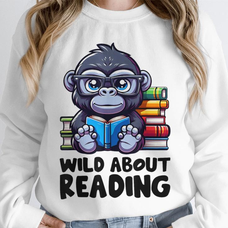 Wild About Reading Book Lover Gorilla Unisex Sweatshirt