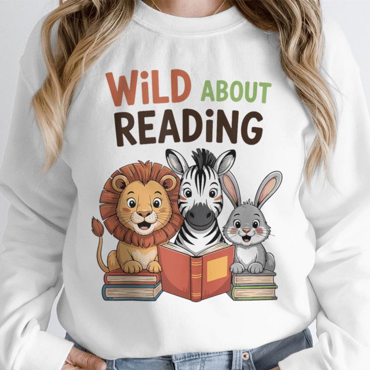 Wild About Reading Zoo Animals For Bookworm Book Reader Unisex Sweatshirt Wild About Reading Zoo Animals For Bookworm Book Reader Unisex Sweatshirt