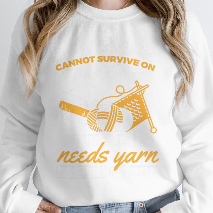 Woman Survives On Books Yarn Knitting Crochet Premium Tri-Blend Unisex Sweatshirt