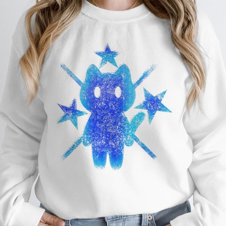 Yk2 Grunge Earthy Blue Cat With Stars Tomboy 90s Nostalgia Premium Tri-Blend Unisex Sweatshirt