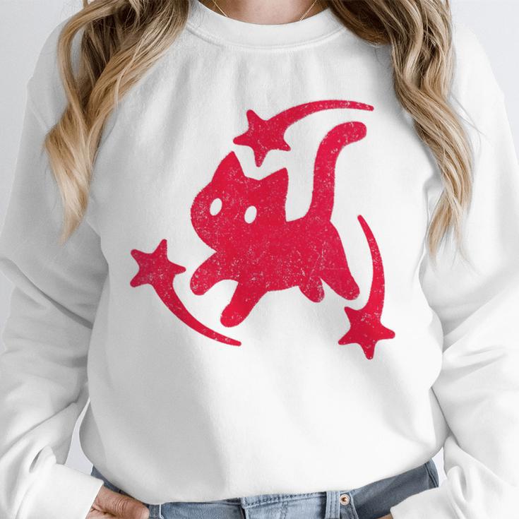 Yk2 Grunge Scary Cat With Shooting Stars 90s Nostalgia Unisex Sweatshirt Yk2 Grunge Scary Cat With Shooting Stars 90s Nostalgia Unisex Sweatshirt