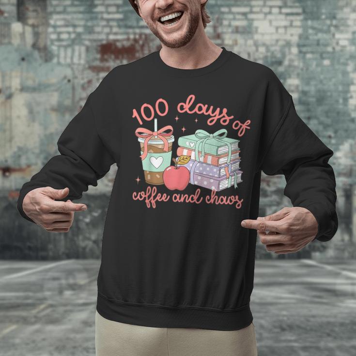 100 Days Of Coffee And Chaos Coquette Bow Book Apple Unisex Sweatshirt
