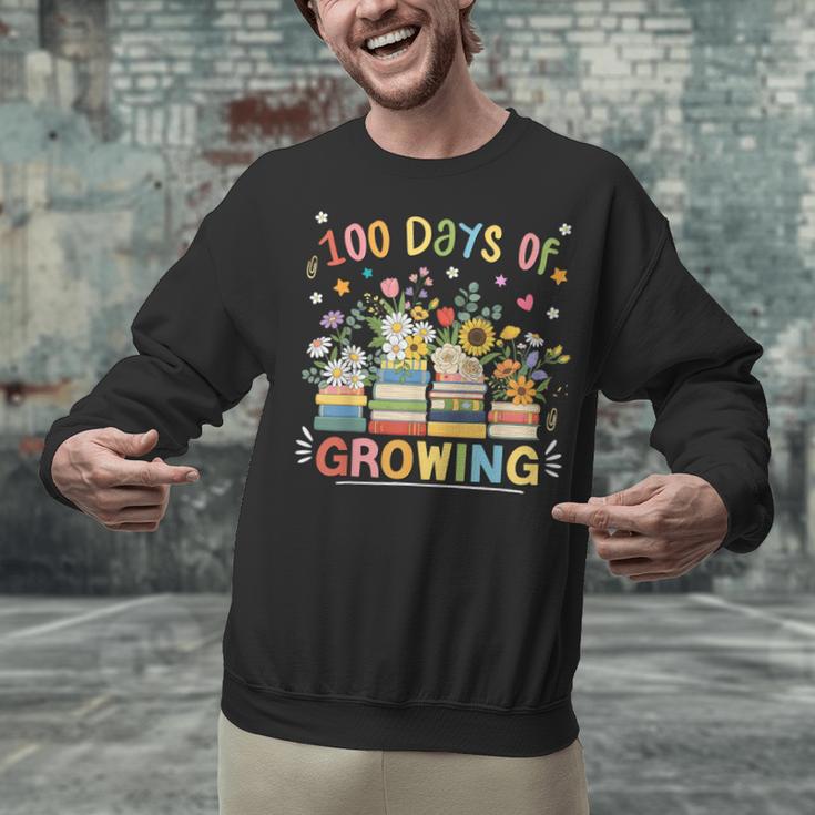 100th Day Of School Teacher Floral Books 100 Days Of Growing Unisex Sweatshirt