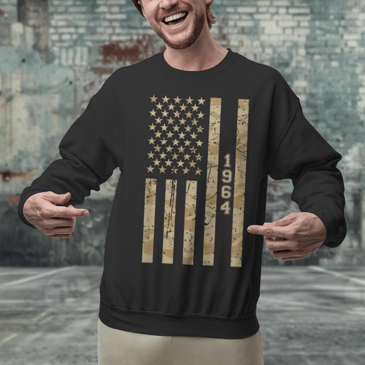 1964 Year Nostalgia Desert Camo Distressed American Flag Unisex Sweatshirt