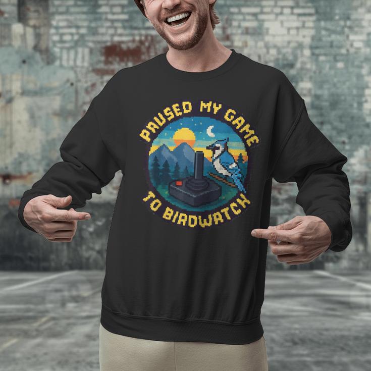 8-Bit Gamer Birder Blue Jay Arcade Nostalgia Nature Unisex Sweatshirt