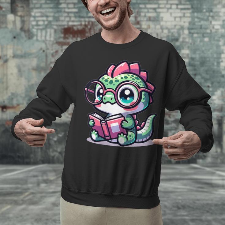 Adorable Book Lover Basilisk With Reading Glasses Cute Unisex Sweatshirt