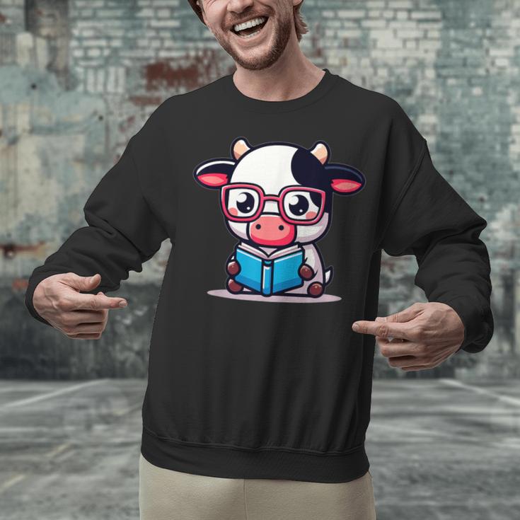 Adorable Book Lover Cow With Reading Glasses Cute Unisex Sweatshirt Adorable Book Lover Cow With Reading Glasses Cute Unisex Sweatshirt