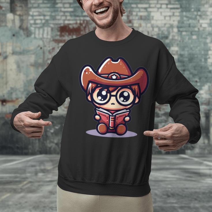 Adorable Book Lover Cowboy With Reading Glasses Cute Unisex Sweatshirt