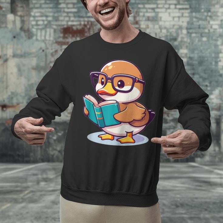 Adorable Book Lover Mallard Duck With Reading Glasses Cute Unisex Sweatshirt