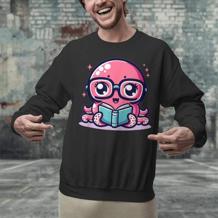 Adorable Book Lover Octopus With Reading Glasses Cute Unisex Sweatshirt