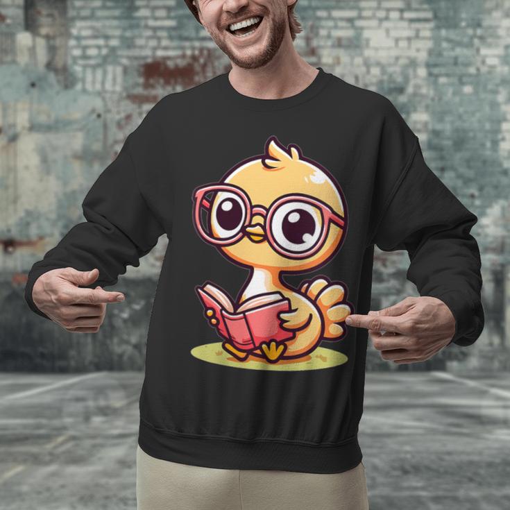 Adorable Book Lover Ostrich With Reading Glasses Cute Unisex Sweatshirt