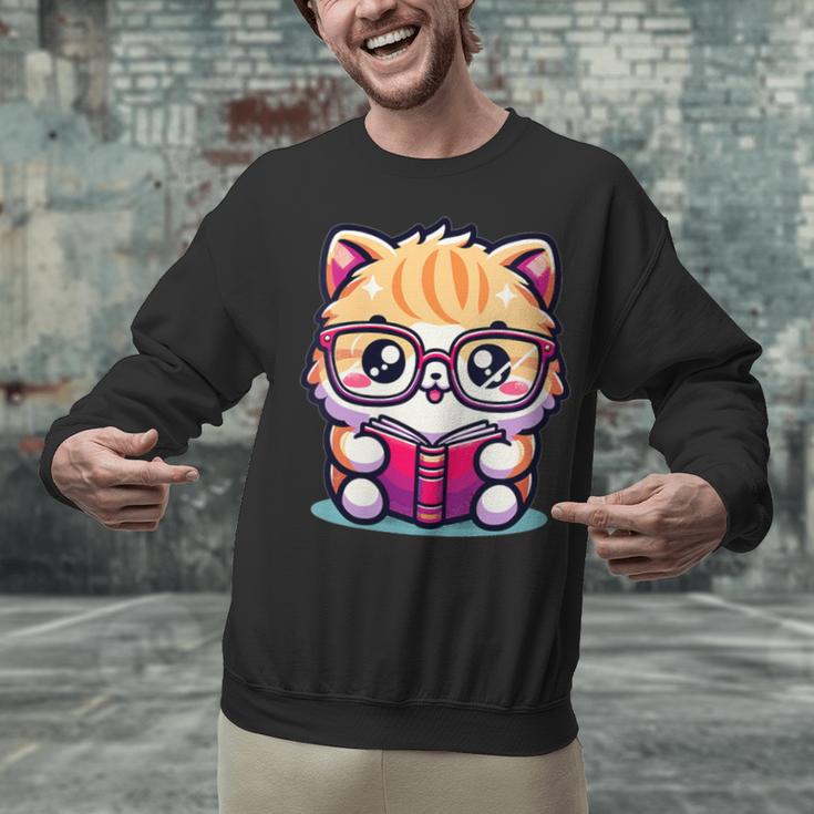 Adorable Book Lover Persian Cat With Reading Glasses Cute Unisex Sweatshirt