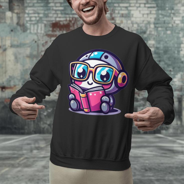 Adorable Book Lover Robot With Reading Glasses Cute Unisex Sweatshirt