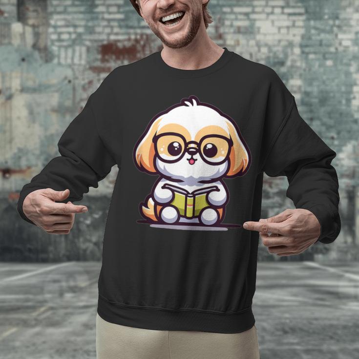 Adorable Book Lover Shih Tzu With Reading Glasses Cute Unisex Sweatshirt