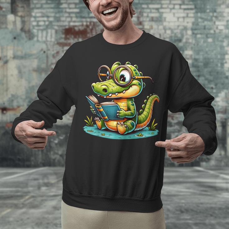 Alligator Reading a Book Animal Unisex Sweatshirt
