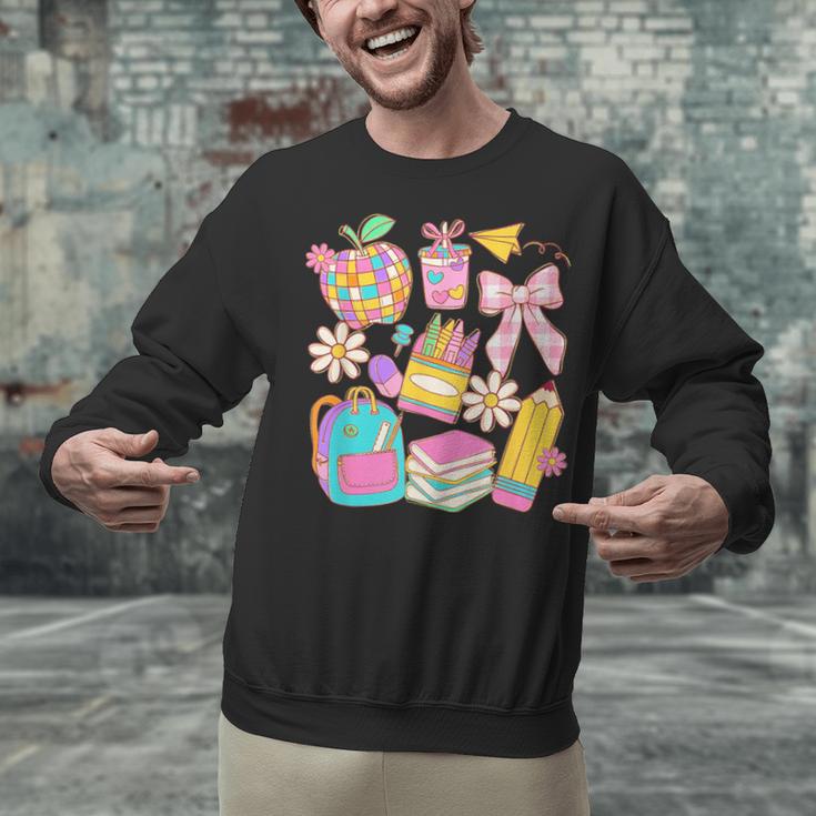 Apple Disco Pencil Books Bow Teacher Student Back To School Unisex Sweatshirt