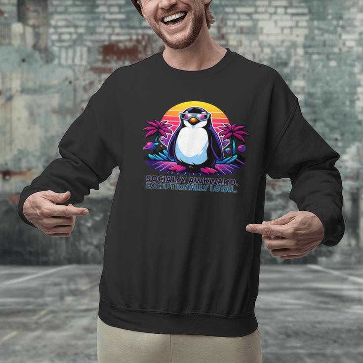 Awkward But Loyal Penguin Synthwave Vapowave Introvert Unisex Sweatshirt