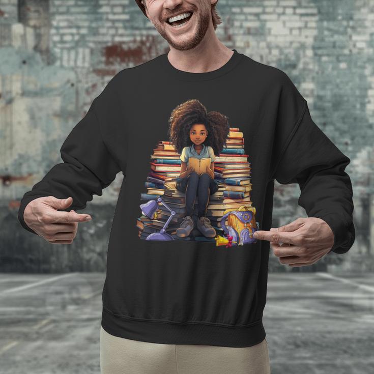 Back To School Afro Melanin Girl Reading Book Bookworm Unisex Sweatshirt