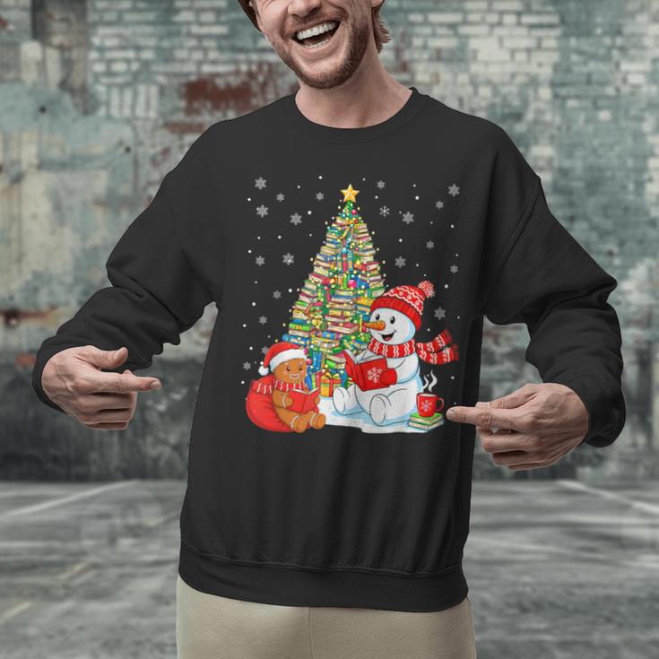 Book Christmas Tree Bookworm Gingerbread Man Snowman Reading Unisex Sweatshirt
