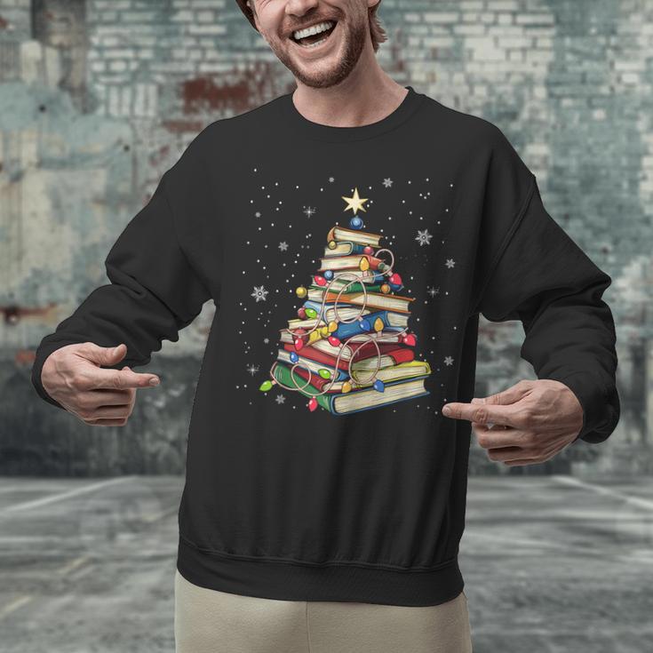 Book Christmas Tree Teacher Book Lover Crew Neck Modern Classic Christmas Small Short Sleeve -Adults -Kids Unisex Sweatshirt