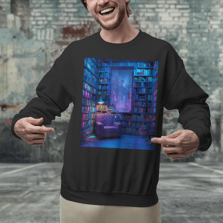 Book Library Bookshelf Armchair Window Pattern Print Unisex Sweatshirt Book Library Bookshelf Armchair Window Pattern Print Unisex Sweatshirt