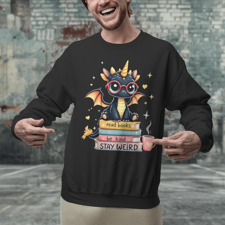 Book Lover Chibi Dragon With Big Red Glasses Bookworm Unisex Sweatshirt